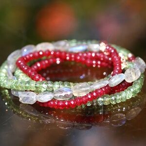 New Labradorite Ruby Wrap Bracelet, 14k Rose Gold, Green Sapphire Necklace 36"